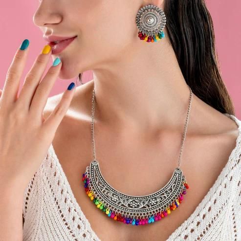 Multicolor Beads Oxidized Necklace Set